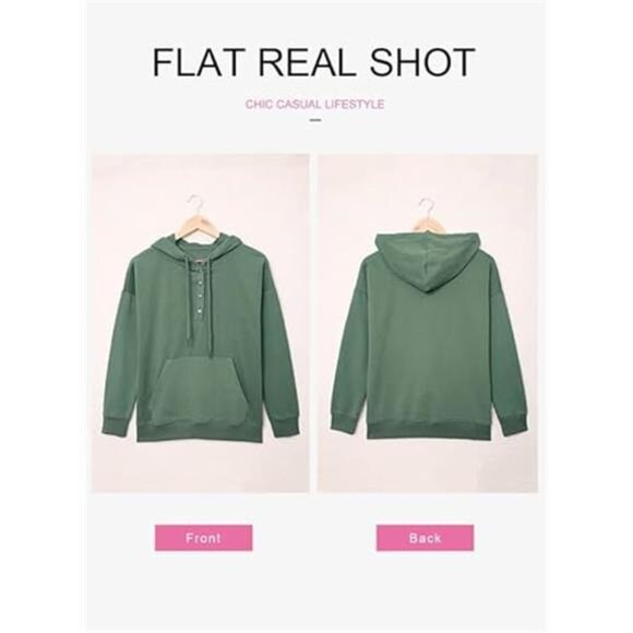 Women's Hoodies – Button Collar, Drawstring Hooded Pullover Sweatshirt - Picture 6 of 7